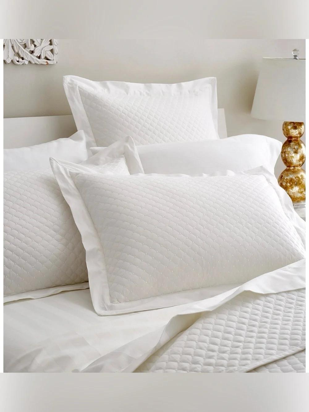 Charter Club Damask Quilted Cotton King Pillow Shams Lot Set 3 White 40x24
